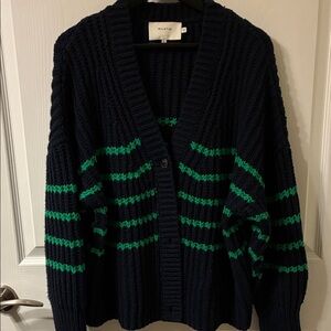 Munthe Women's Navy and Green Striped Cardigan